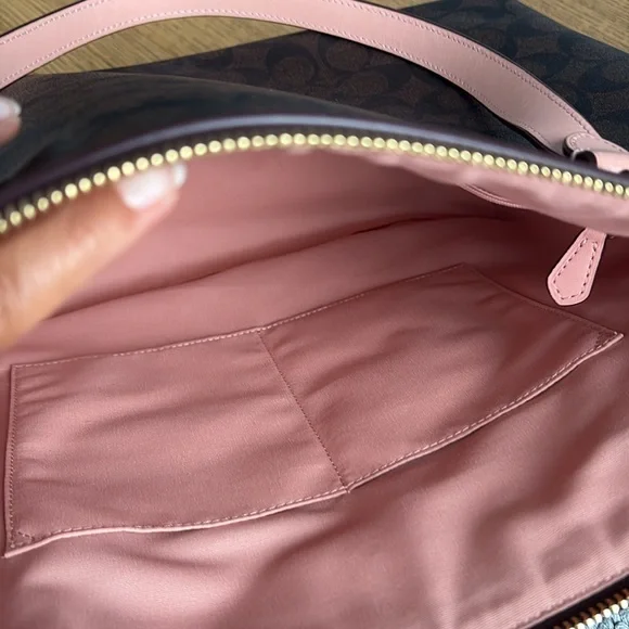 Coach Signature Gallery Tote Brown with Pink Handles - Picture 10 of 12